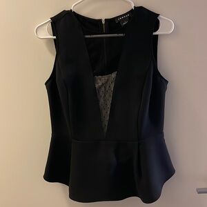 Trouve Peplum Black Top with Sheer Neck
